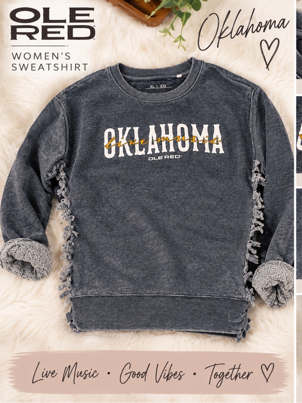NWT Handcrafted Oklahoma Fringe Graphic Pullover Sweatshirt - Charcoal